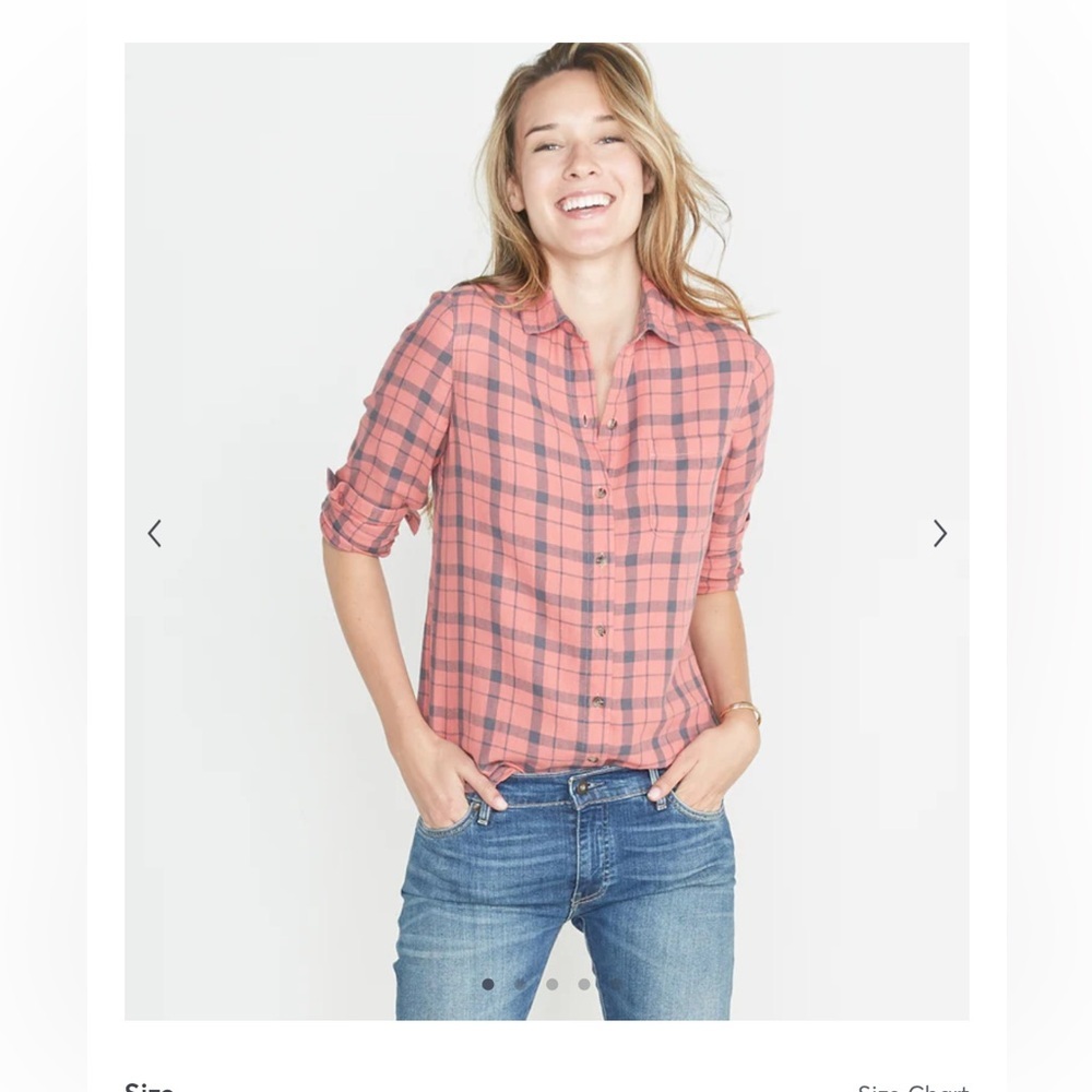 Marine Layer Coral and Gray Plaid Button-Down Shirt